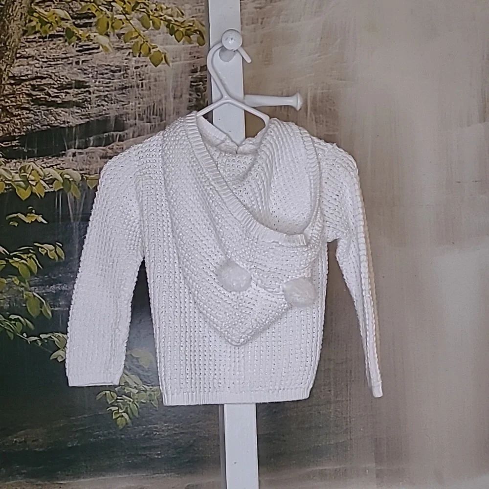 Carter's Baby 12 month knit cotton button up crochet white sweater hoodie set